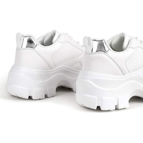 Women's Chunky Platform Sneakers Lace-Up Casual Fashion Walking Sport  Shoes - Picture 4 of 9